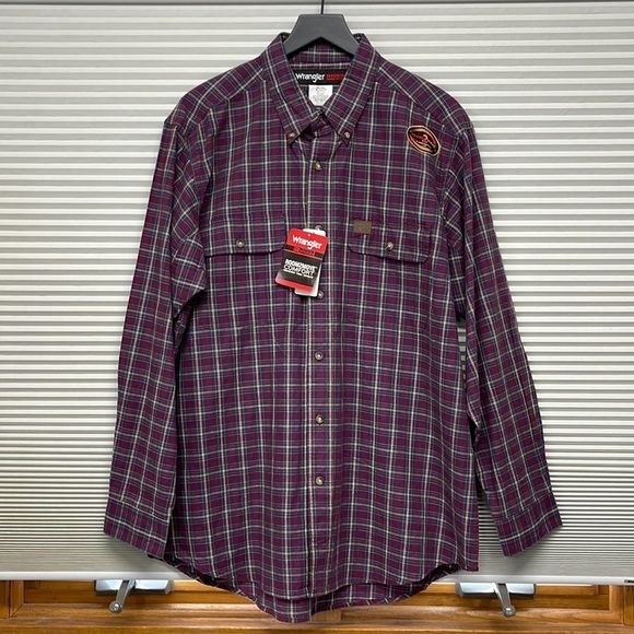 Wrangler Other - Wrangler Riggs Workwear NWT Burgundy Plaid Long Sleeve Western Shirt Size XL